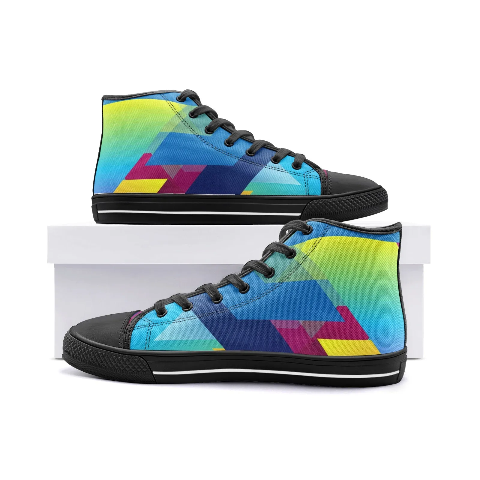Abstract Colorful Triangles Unisex High Top Canvas Shoes