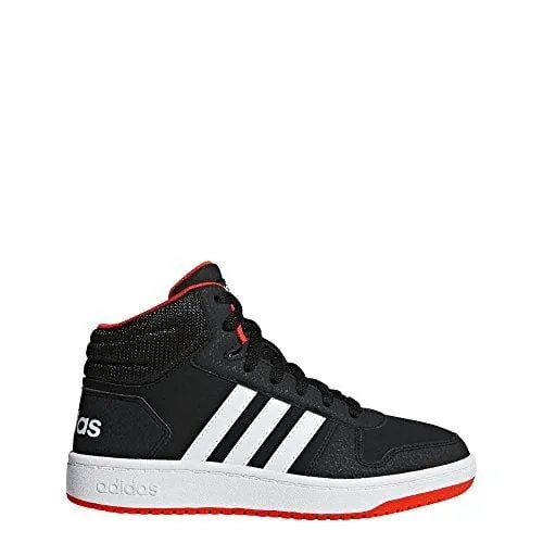 adidas Unisex Hoops 2.0 Basketball Shoe, black/white/red, 4 M US Big Kid