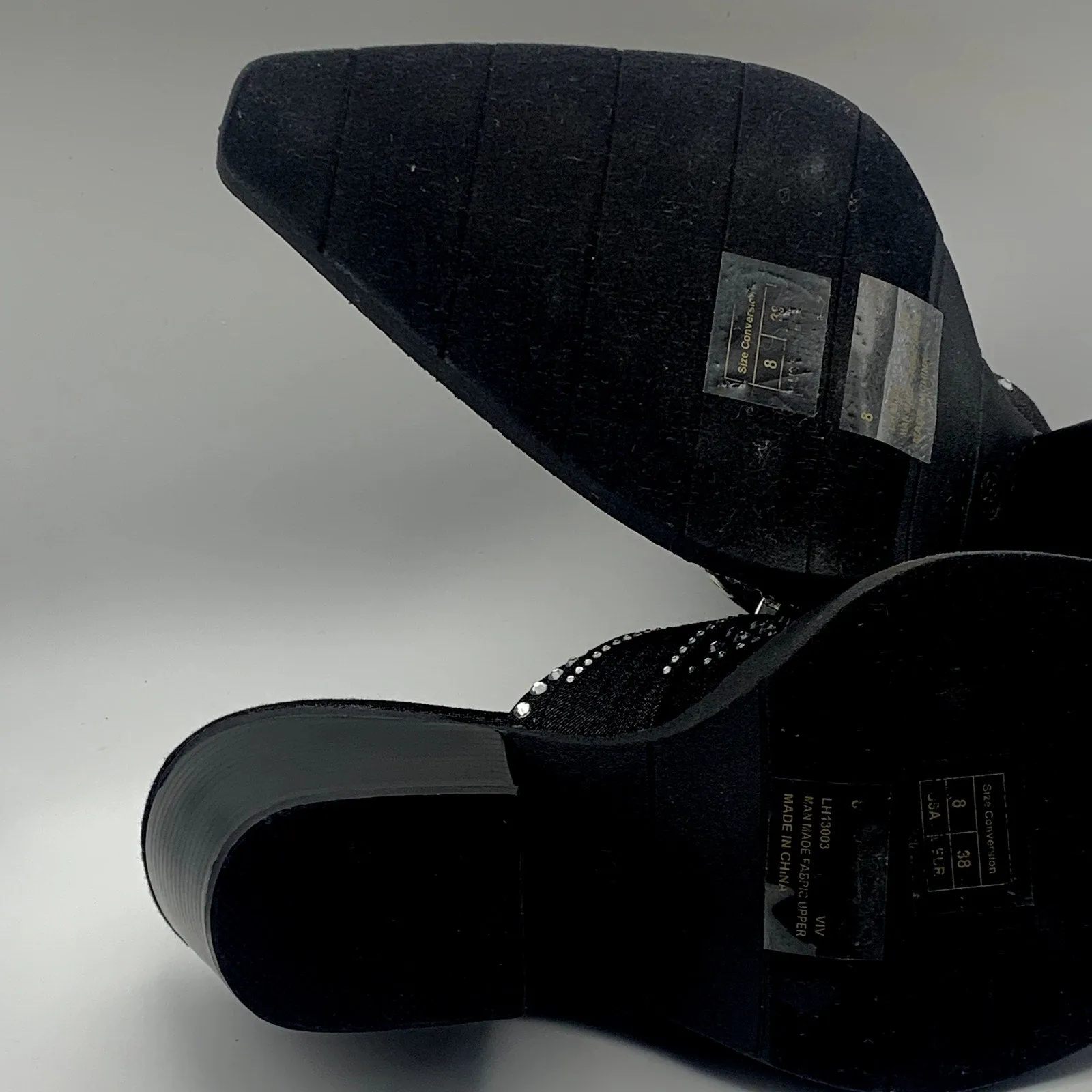 CAPE ROBBIN Women's Black Viv Rhinestone Denim Buckle Pointed-Toe Heels SZ 8