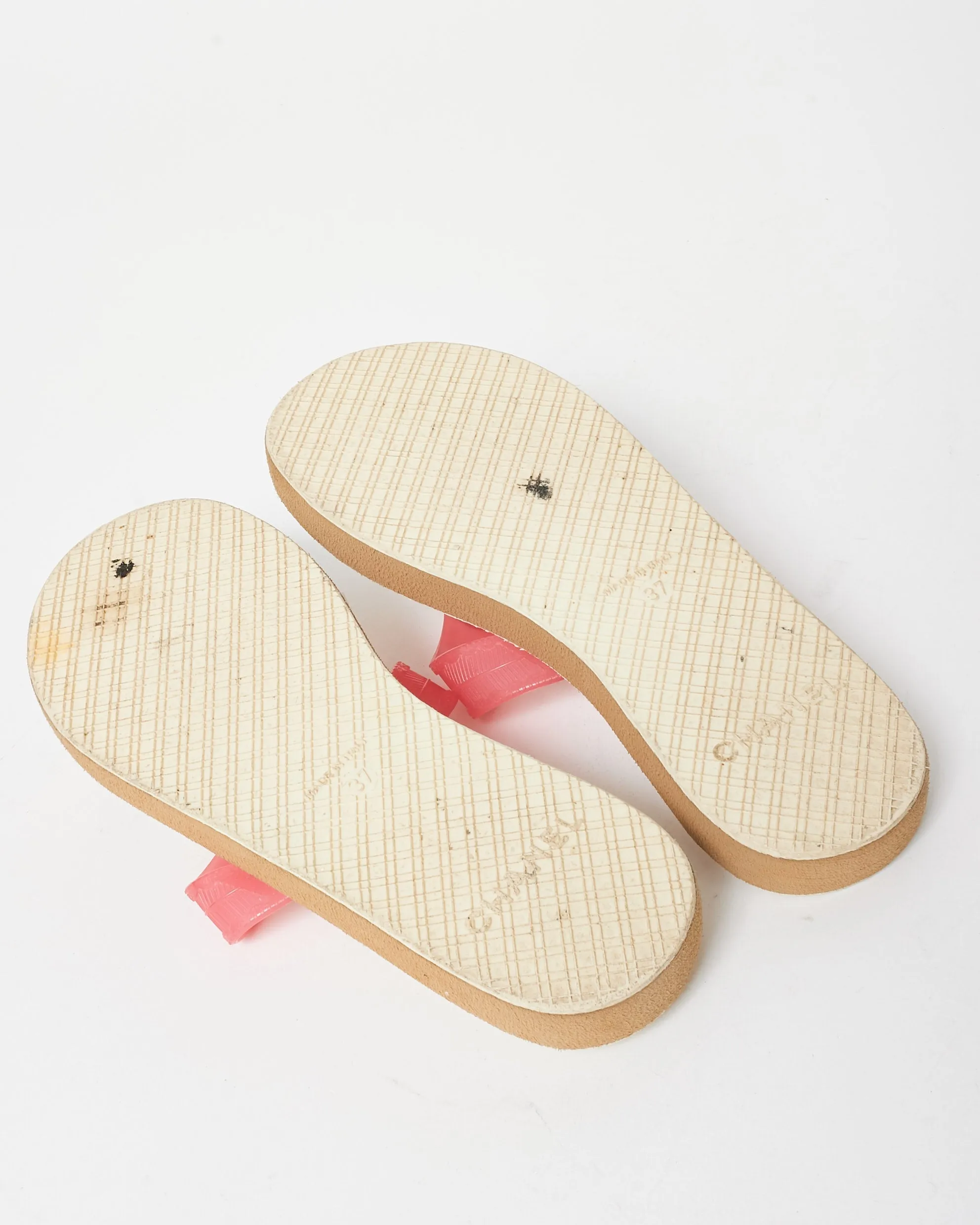 Chanel Pink & White Logo Flip Flops - 37