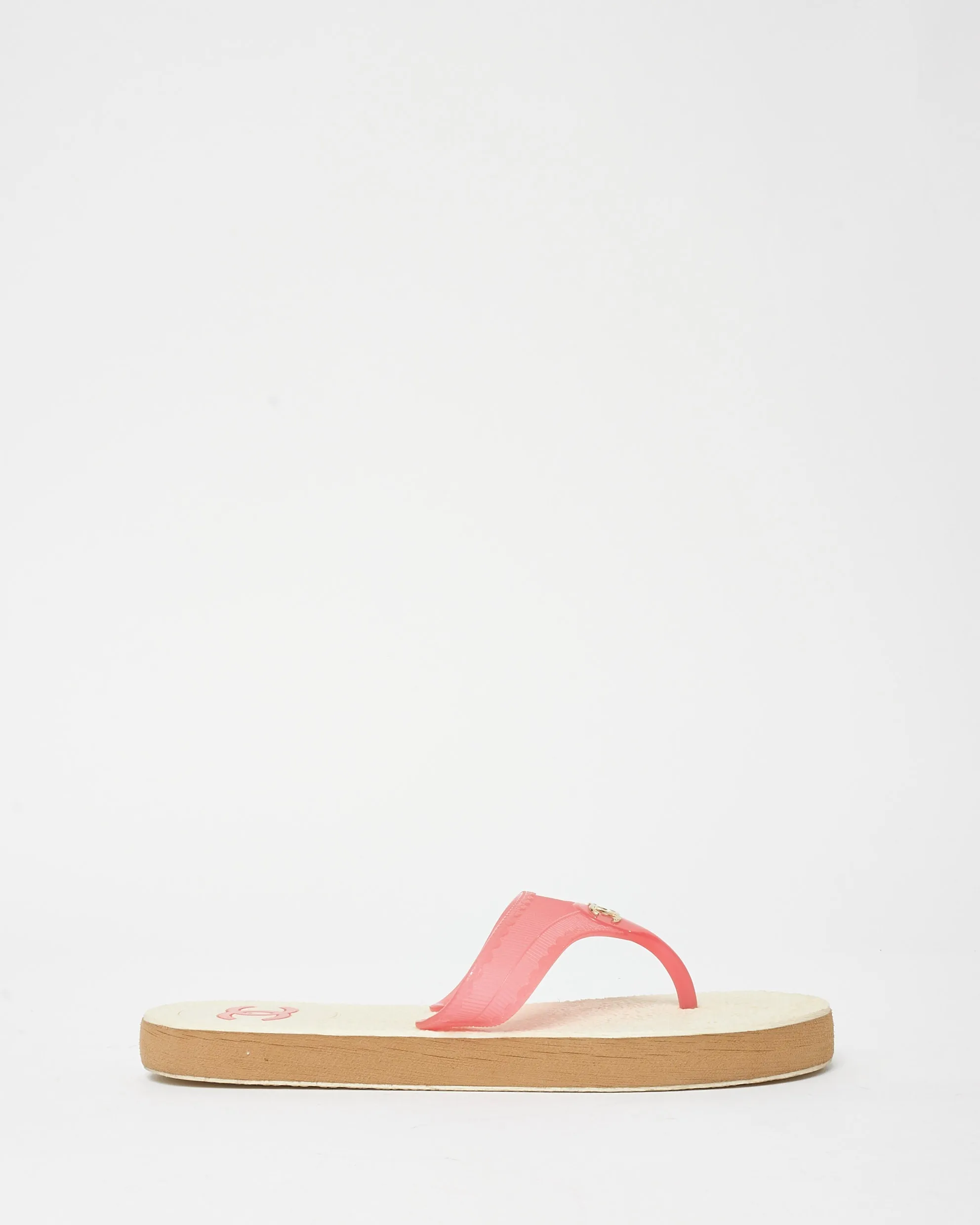 Chanel Pink & White Logo Flip Flops - 37