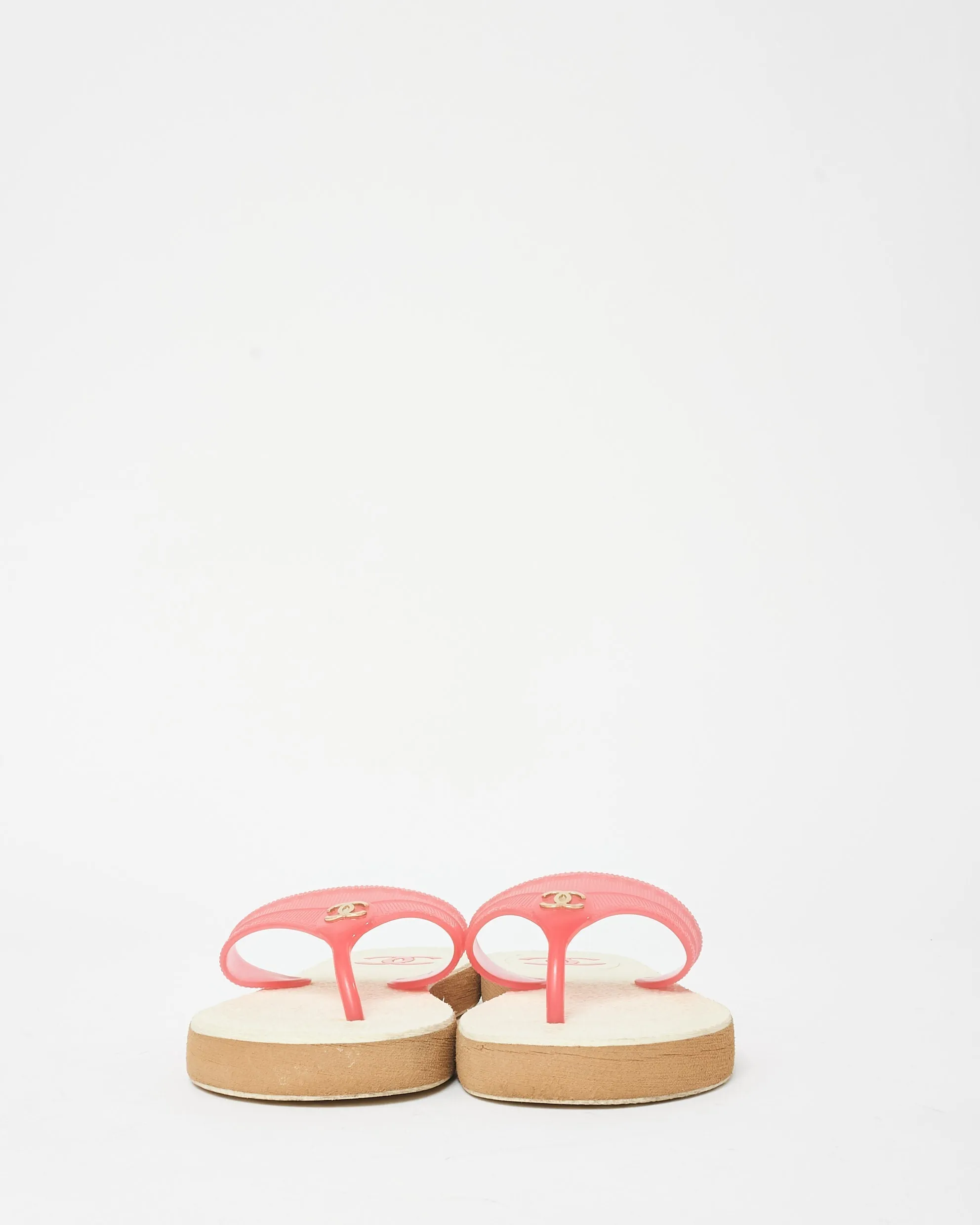 Chanel Pink & White Logo Flip Flops - 37
