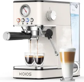 KOIOS Espresso Machine 20 Bar, Upgraded Espresso Maker with Milk Frother Steam Wand, Stainless Steel Espresso Coffee Machines for Home, Cappuccino, Latte Maker with 58oz Removable Water Tank, White