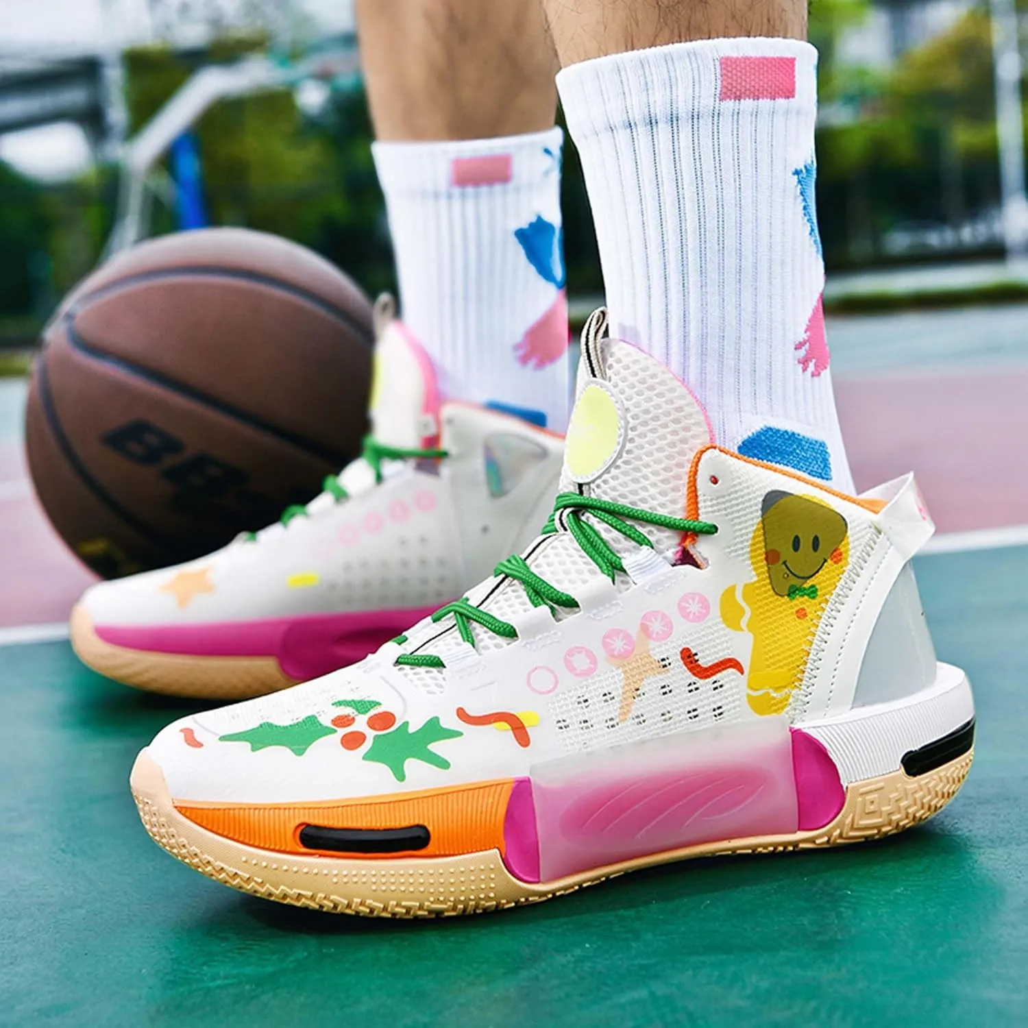 Men's and Women's Basketball Shoes Fashionable Sports Shoes High Elasticity Sunning Shoes Comfortable and Breathable Badminton Sports Shoes Anti Slip and Wear-Resistant Casual Shoes