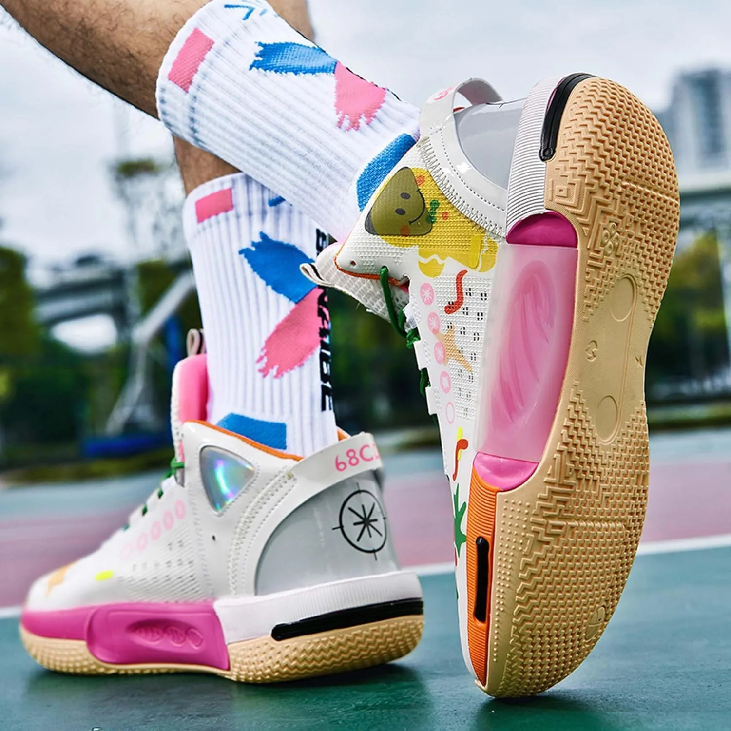 Men's and Women's Basketball Shoes Fashionable Sports Shoes High Elasticity Sunning Shoes Comfortable and Breathable Badminton Sports Shoes Anti Slip and Wear-Resistant Casual Shoes