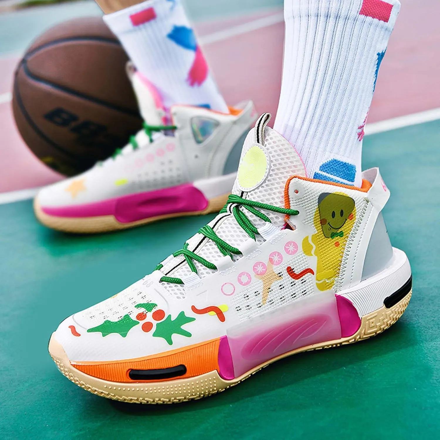 Men's and Women's Basketball Shoes Fashionable Sports Shoes High Elasticity Sunning Shoes Comfortable and Breathable Badminton Sports Shoes Anti Slip and Wear-Resistant Casual Shoes
