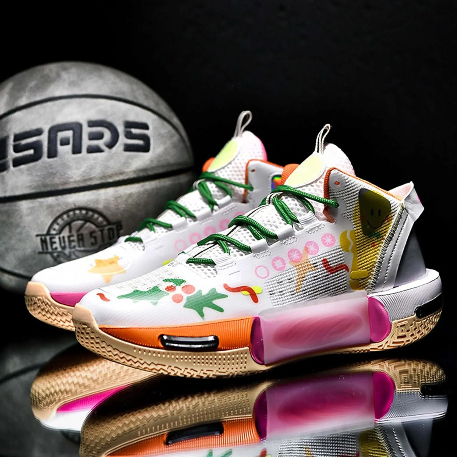 Men's and Women's Basketball Shoes Fashionable Sports Shoes High Elasticity Sunning Shoes Comfortable and Breathable Badminton Sports Shoes Anti Slip and Wear-Resistant Casual Shoes