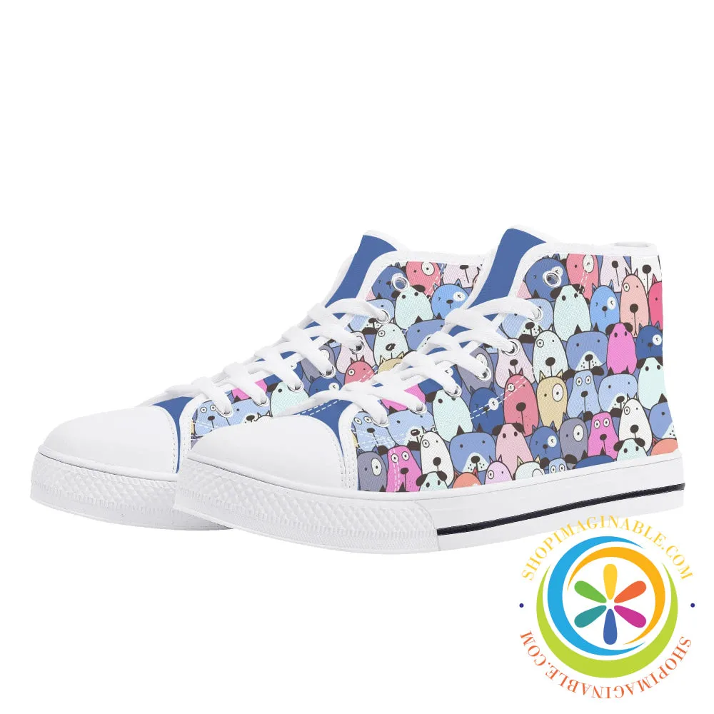 My Dog Walking Ladies High Top Canvas Shoes