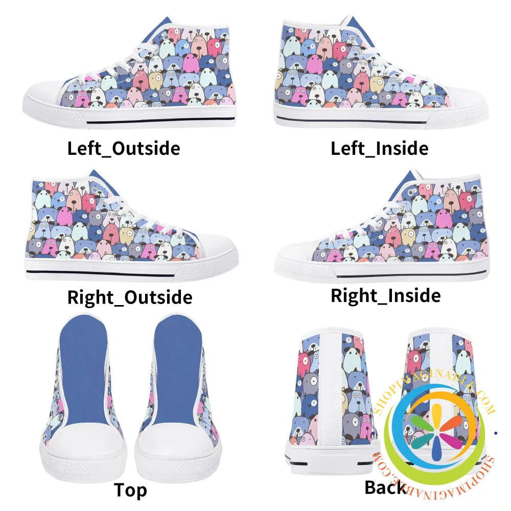 My Dog Walking Ladies High Top Canvas Shoes
