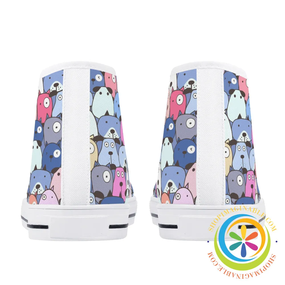 My Dog Walking Ladies High Top Canvas Shoes