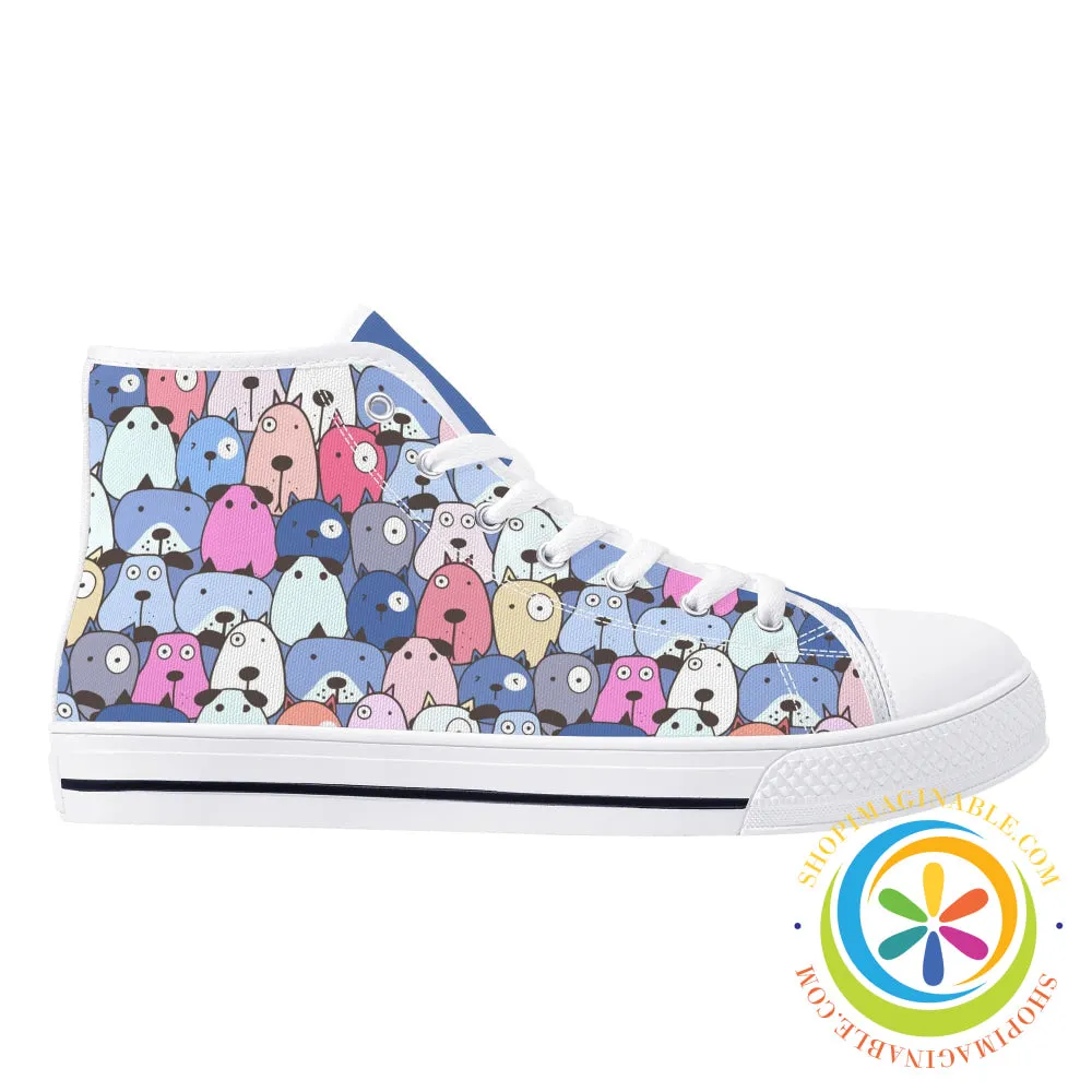My Dog Walking Ladies High Top Canvas Shoes
