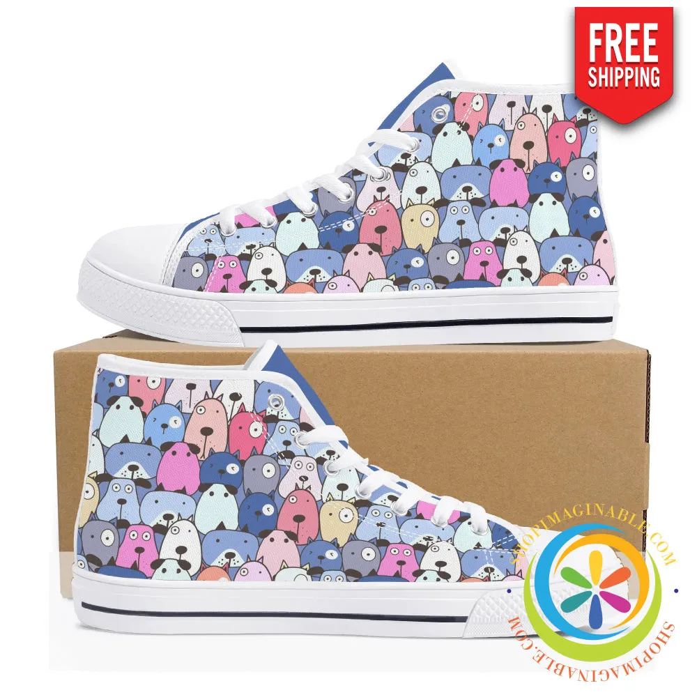 My Dog Walking Ladies High Top Canvas Shoes