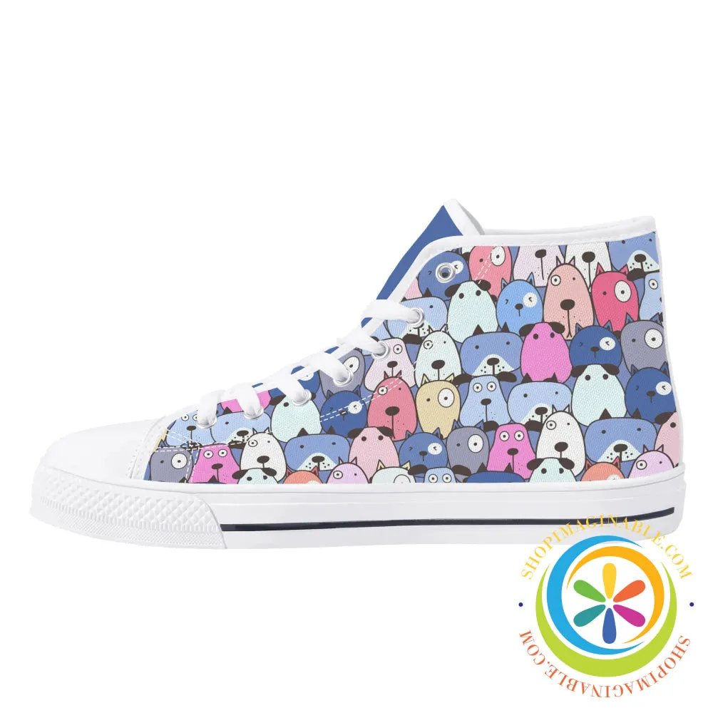 My Dog Walking Ladies High Top Canvas Shoes