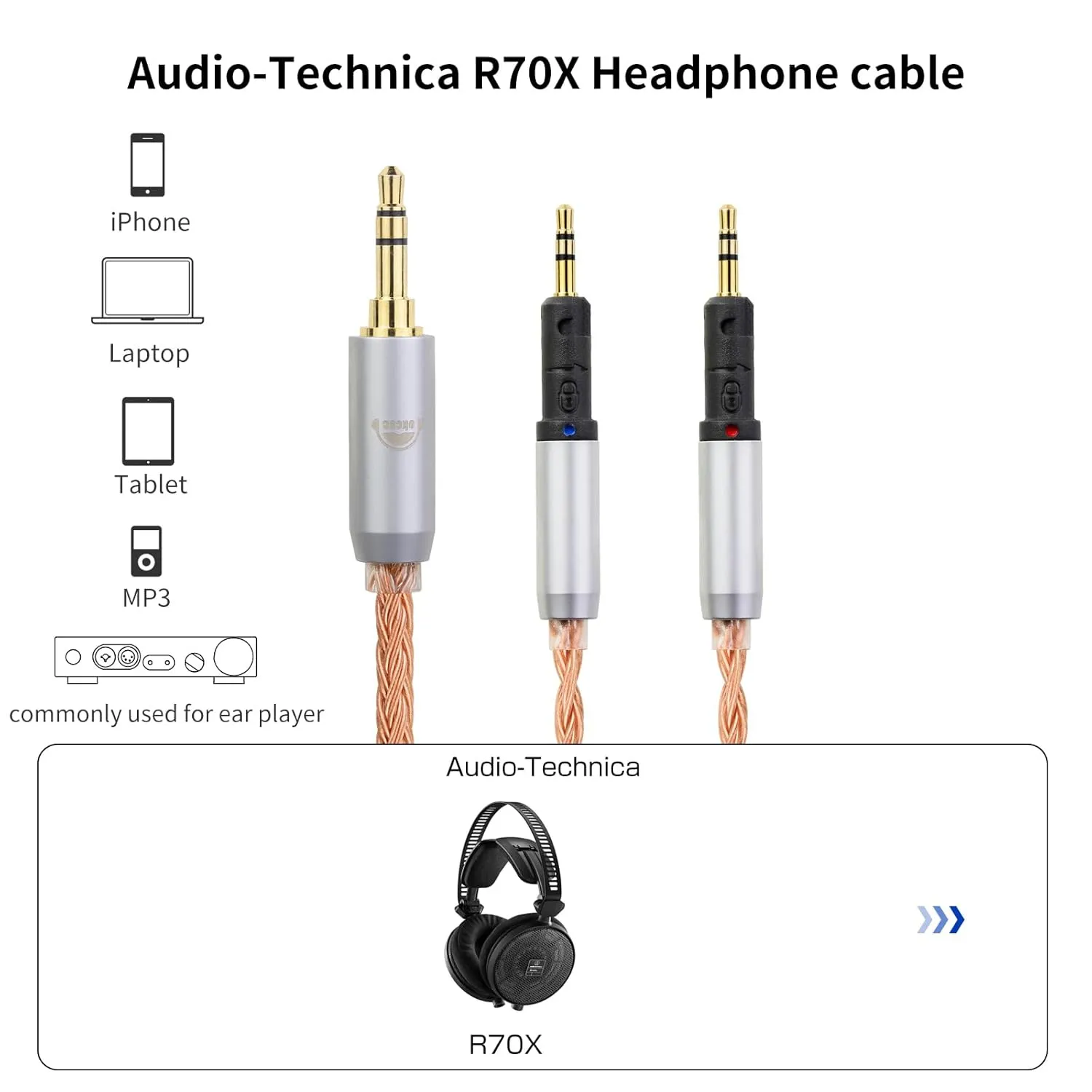 okcsc ZT16 R70X R70XA Upgraded Replacement Cable 16 core OFC high Purity Oxygen Free Copper Hand-Woven Cable, Dual R70X to 4 PIN XLR Extension Cord, for R70X R70XA Headphone 4 PIN XLR 4.92FT