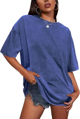 Oversized Tshirts for Women Short Sleeve Crew Neck Vintage Washed Basic Loose Casual Tees