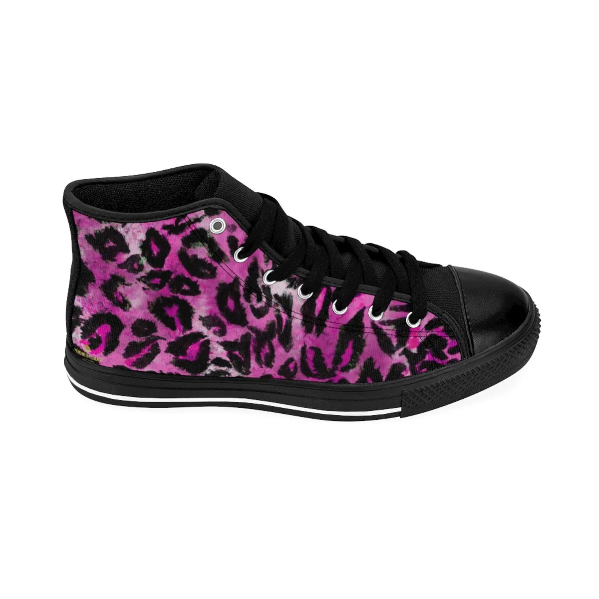 Pink Leopard Men's Sneakers, Animal Print Premium Men's High-top Tennis Running Shoes