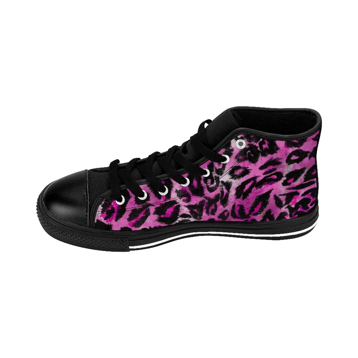 Pink Leopard Men's Sneakers, Animal Print Premium Men's High-top Tennis Running Shoes