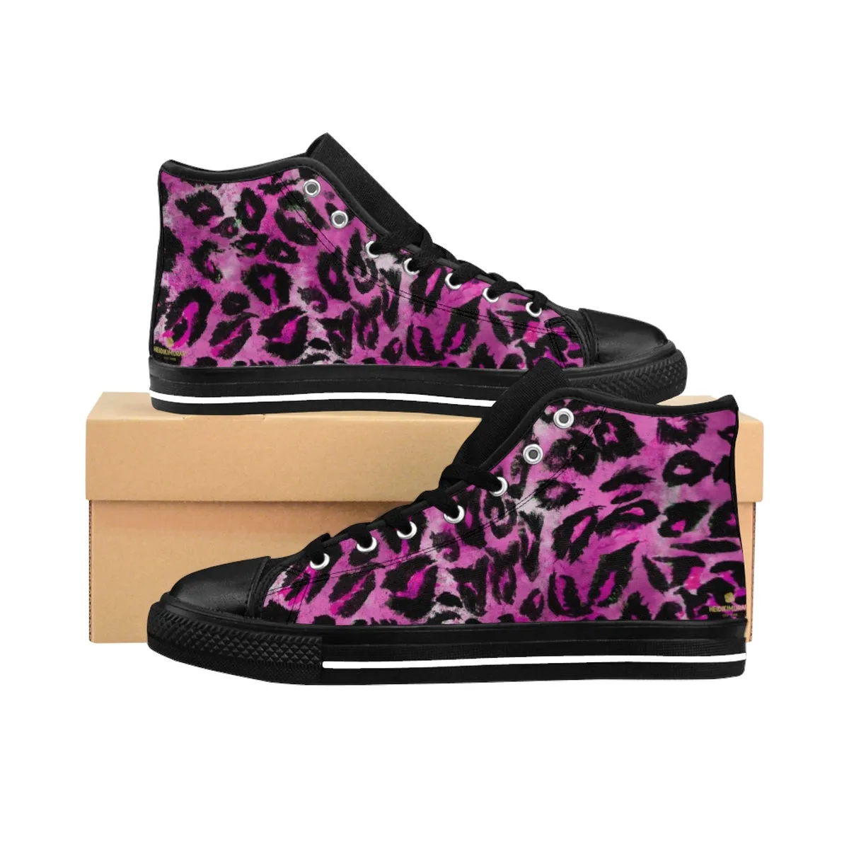 Pink Leopard Men's Sneakers, Animal Print Premium Men's High-top Tennis Running Shoes