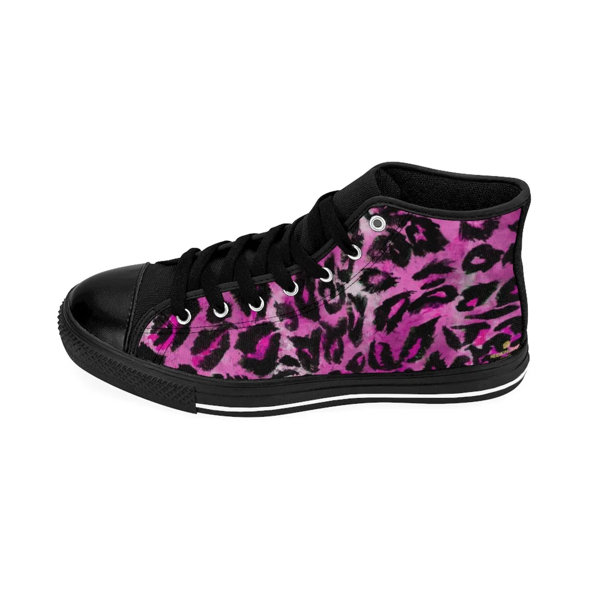 Pink Leopard Men's Sneakers, Animal Print Premium Men's High-top Tennis Running Shoes