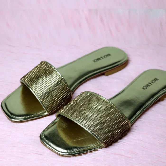 Rhinestone Flat Sandal Blinky Slides-#1014 #22