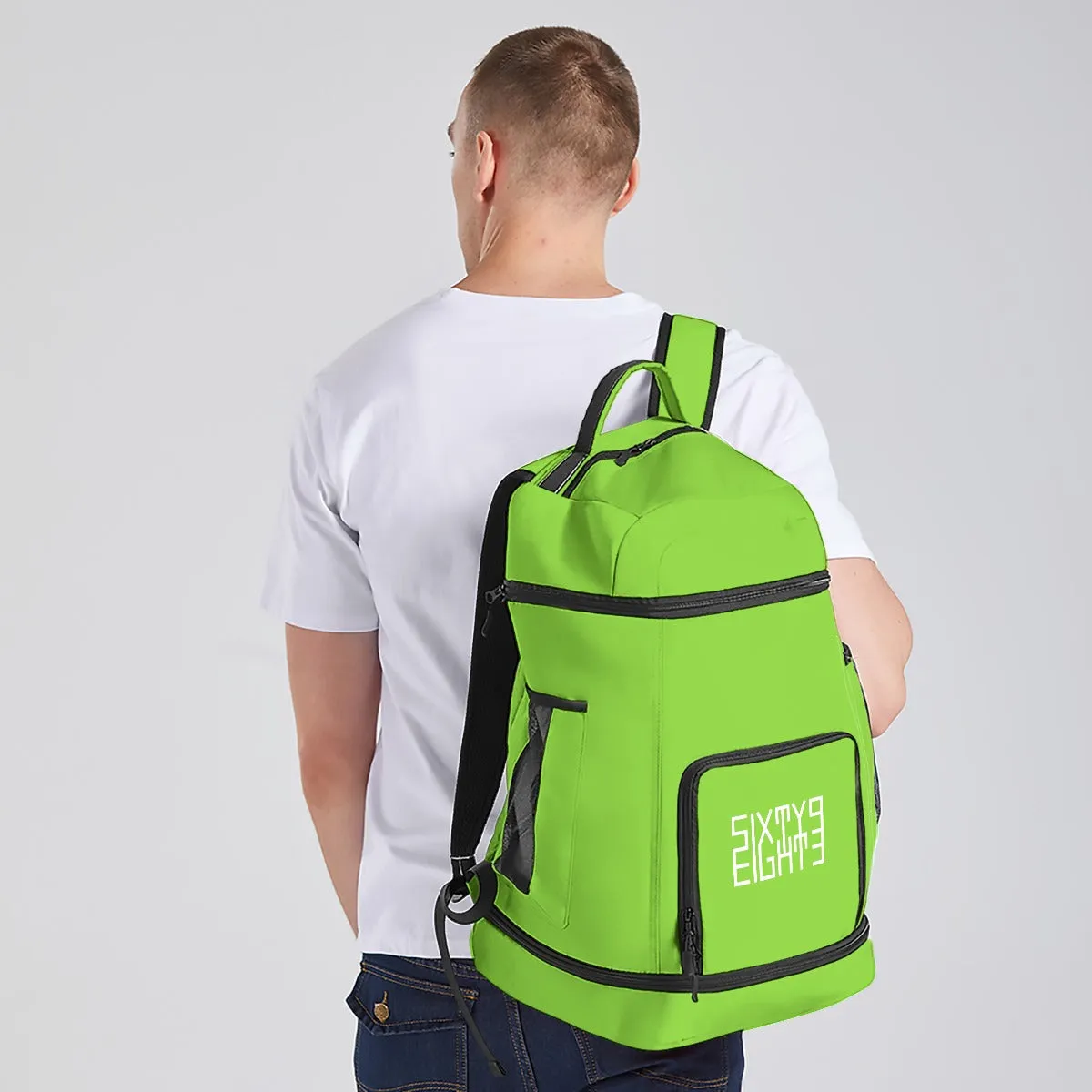 Sixty Eight 93 Logo White Green Apple Multifunctional Oxford Backpack