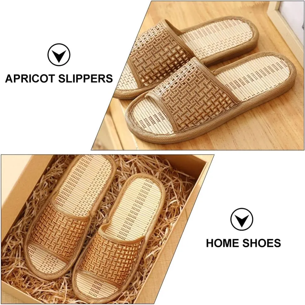 Women Rattan Woven House Slippers Lightweight Linen Slippers Indoor House Slipper Summer Beach Shoes
