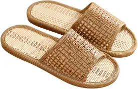 Women Rattan Woven House Slippers Lightweight Linen Slippers Indoor House Slipper Summer Beach Shoes