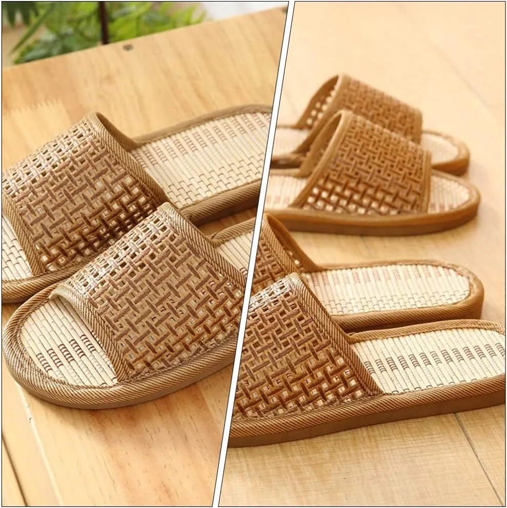 Women Rattan Woven House Slippers Lightweight Linen Slippers Indoor House Slipper Summer Beach Shoes