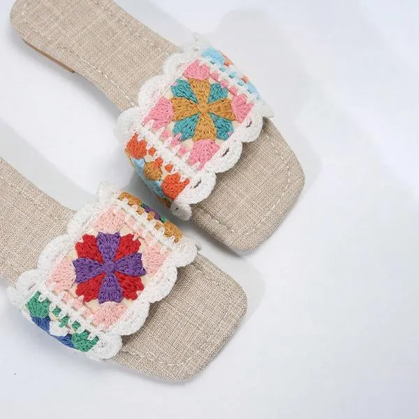 Women's Casual Braided Floral Square Toe Slippers 22288127S