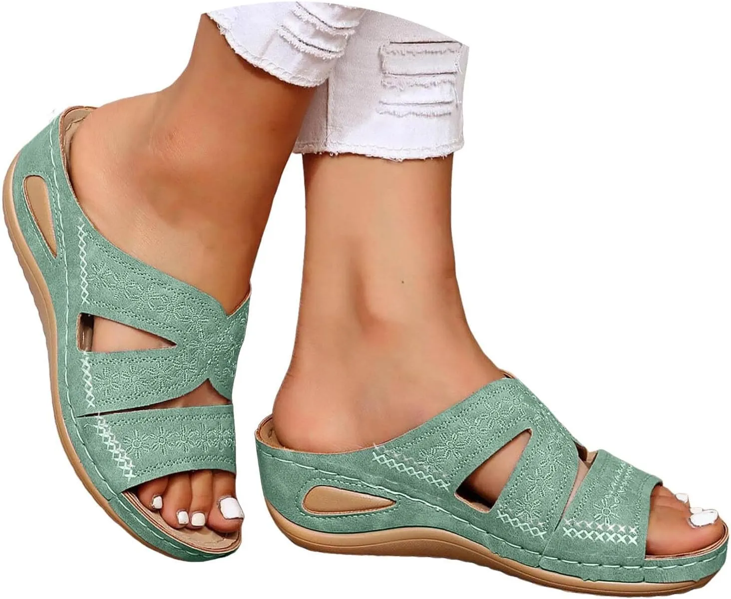 Women's Orthopedic Arch Support Wedge Sandals, Casual Platform Slip On Open Toe Sandals, Unisex-Adults
