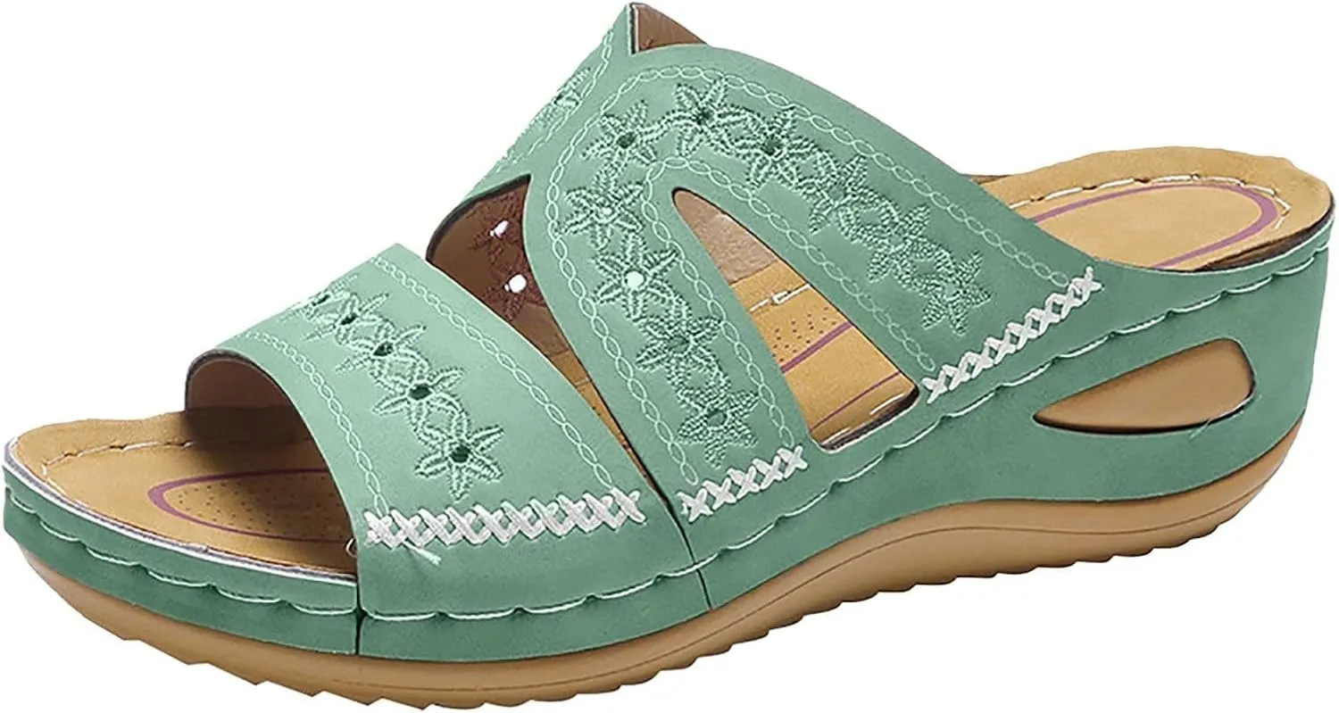 Women's Orthopedic Arch Support Wedge Sandals, Casual Platform Slip On Open Toe Sandals, Unisex-Adults